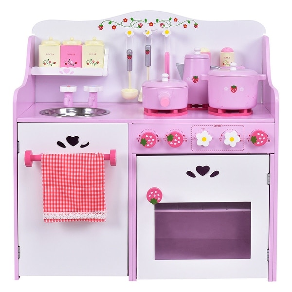 Wooden Play Set Strawberry Pretend Cooking Playset Kitchen Toddler Toys for Kids