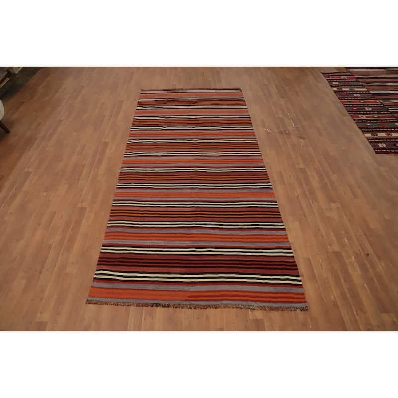 Hand Woven Oriental 100% Wool Carpet Southwestern Geometric Multi-Colored Kilim Area Rug - 10' 7'' X 4' 7''