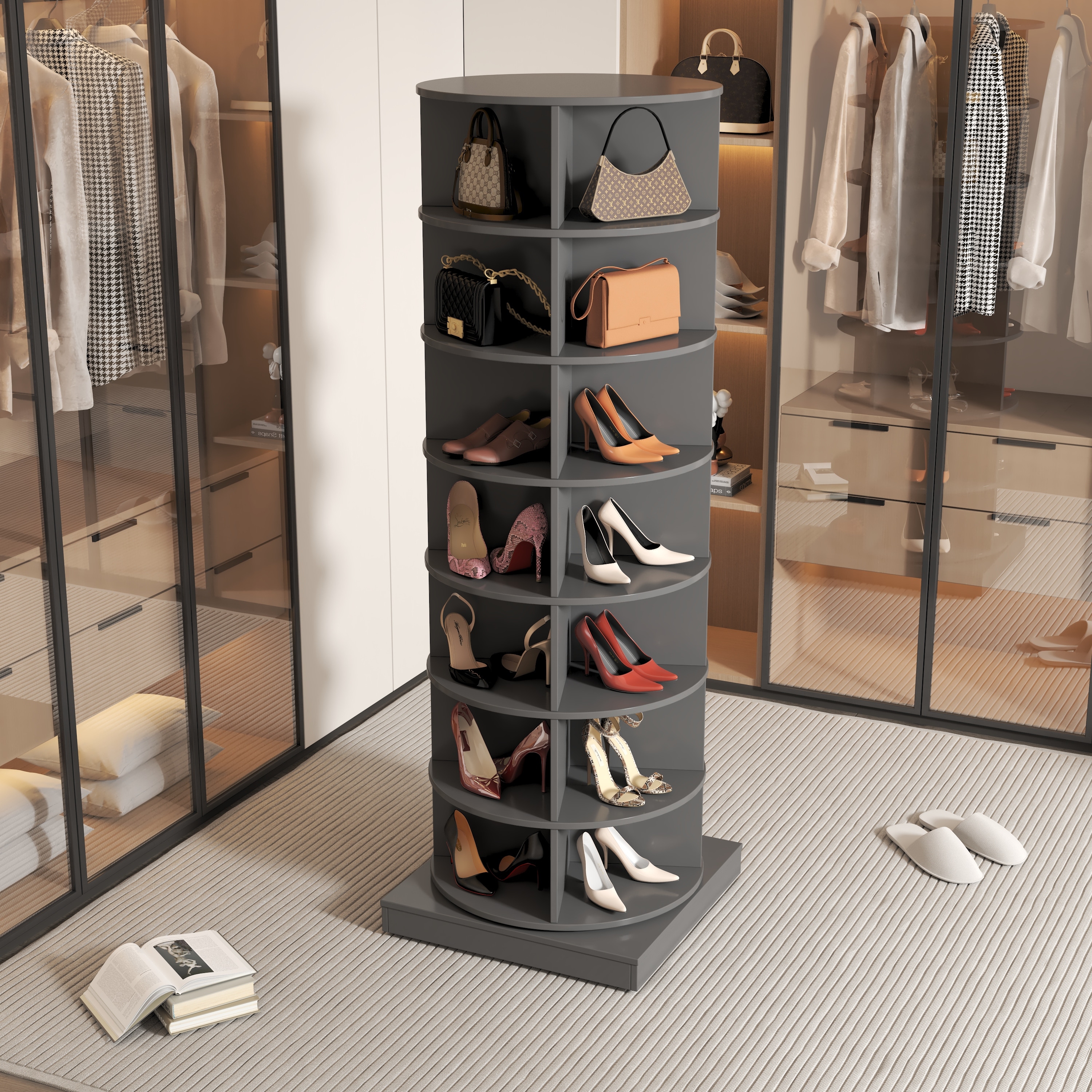 Stylish Rotating Shoe Cabinet with Layers, Holds Up to 28 Shoes