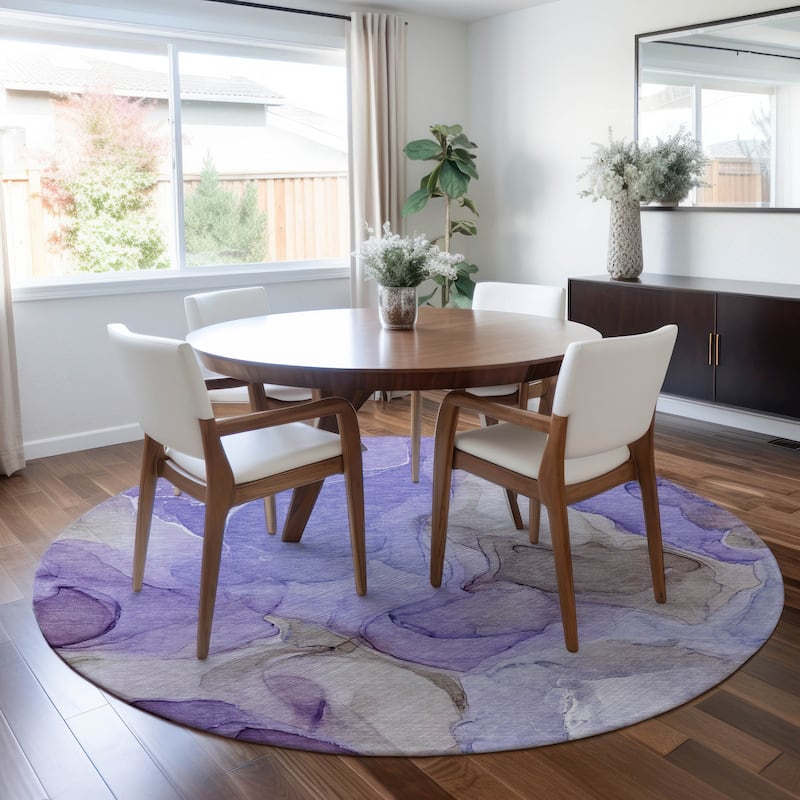 Machine Washable Indoor/ Outdoor Chantille Watercolor Purple Rug