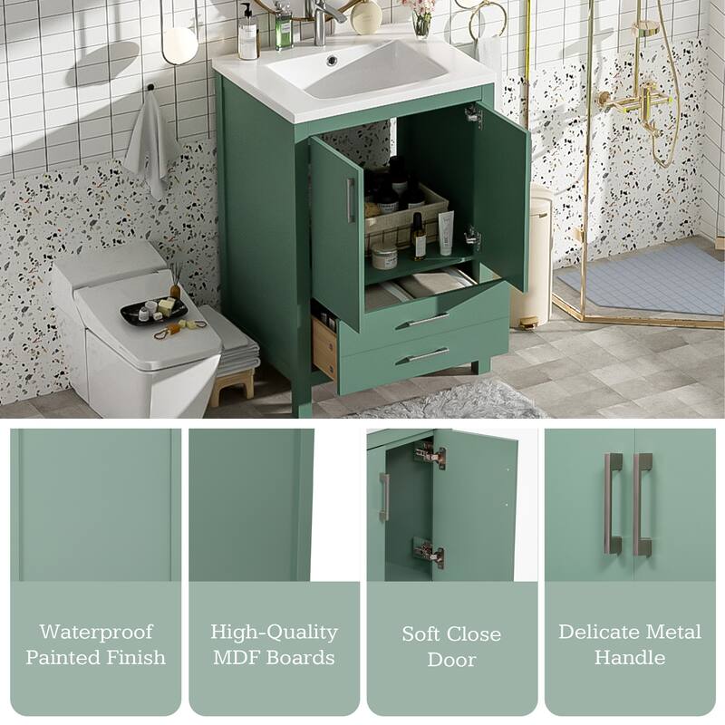 Simple Freestanding Storage Cabinet Single Sink Vanity for Bathroom with 2 Doors Cabinet, Large Drawer and Silver Metal Handles
