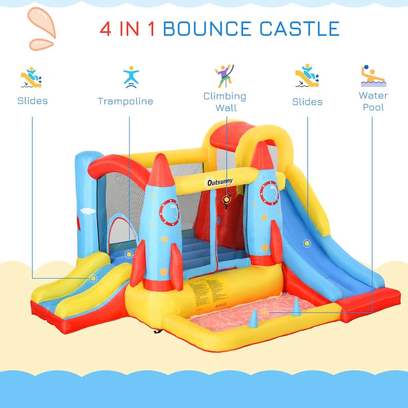 Outsunny 4-in-1 Kids Inflatable Bounce House Jumping Castle with 2 ...