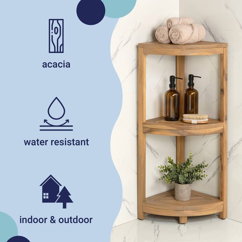 33" Sela 3-Tier Acacia Wood Freestanding Bathroom Corner Shelf