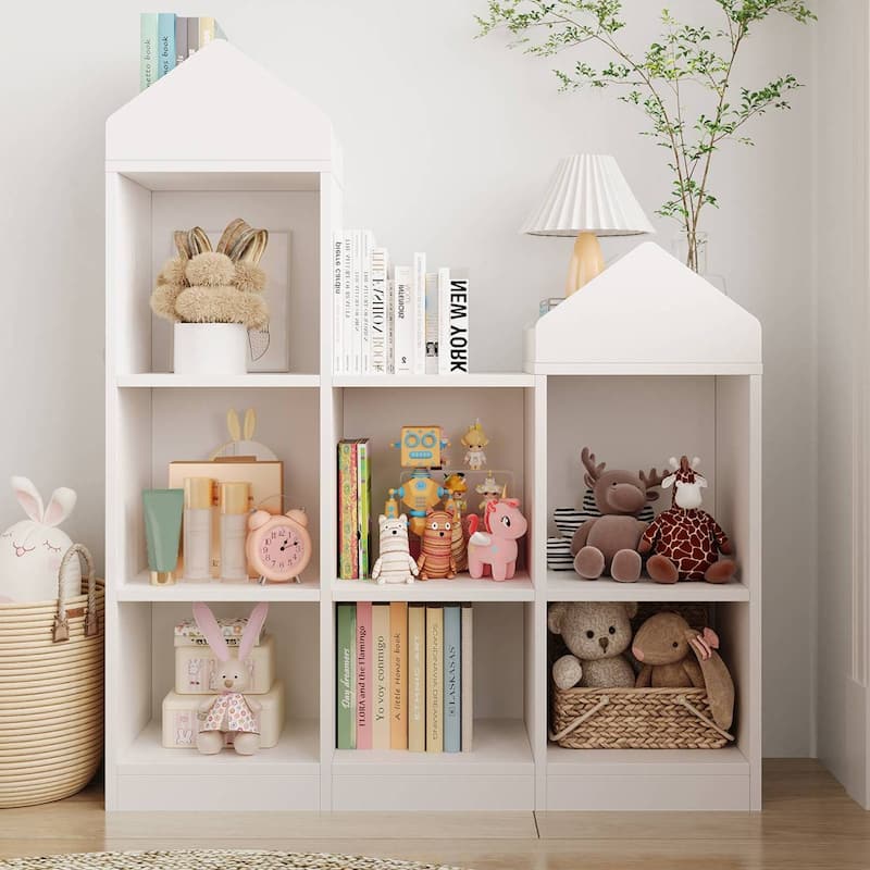 7-Cubby Kids Bookshelf Wooden Storage Cabinet for Boys Girls