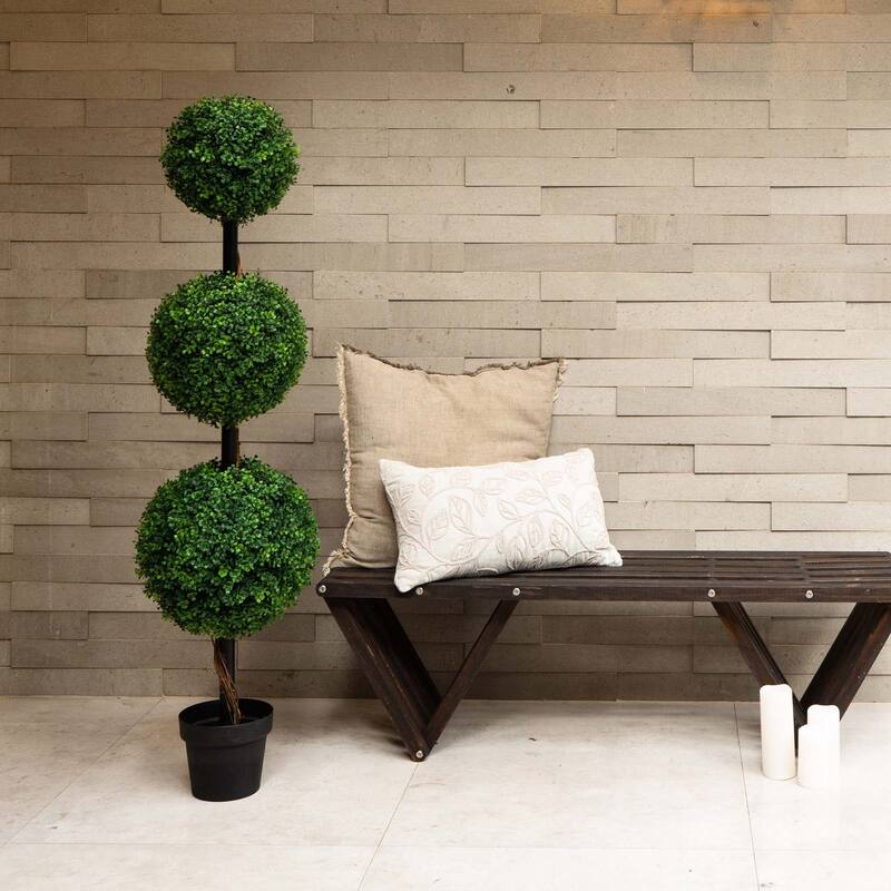 Potted Triple Ball Boxwood Artificial Topiary Tree - 4'