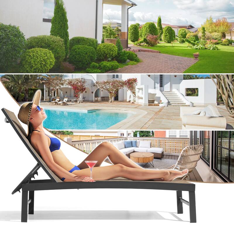 VredHom Aluminum Adjustable Outdoor Chaise Lounge Chair - 60.4 in L * 24.6 in W * 16.1/40.8 in H