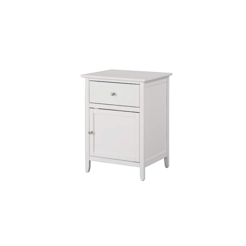 White Nightstand 28x23x17 with Three Drawers, Contemporary Bedside Table for Storage and Warm Stylish Bedroom Accent