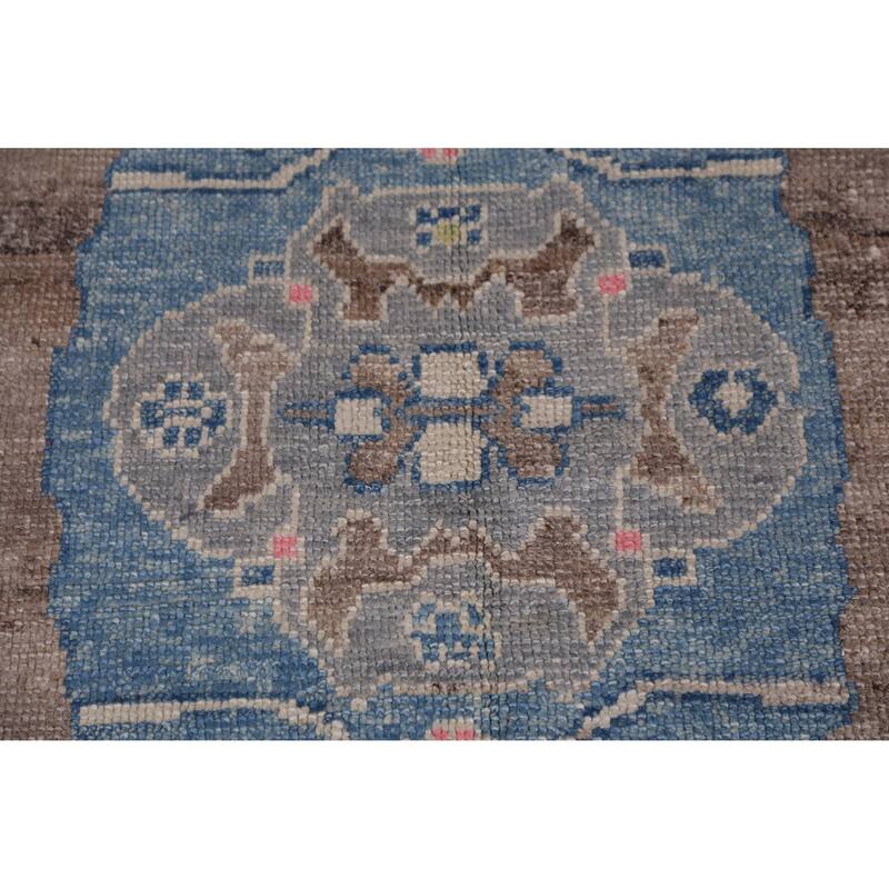 Hand Knotted Oriental 100% Wool Carpet Transitional Geometric Brown Oushak Area Rug - 12' 6'' X 8' 6''