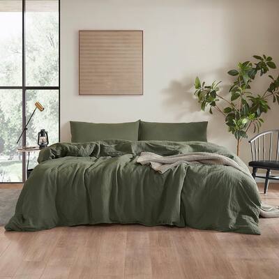 Dark Sky Reserve - Bamboo Linen Oversized Duvet Cover - Portugal Made - Hero Green