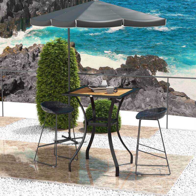 Outdoor Faux Wood Square Dining Table with Water Safe Design for Deck, Backyard, Lawn, Brown