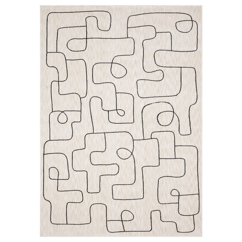 Hansel Abstract Lines Beige/ Black Area Rug