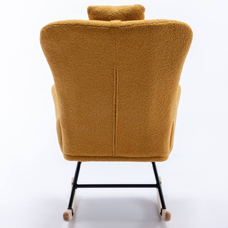 Teddy Fabric Wingback Rocking Chair for Nursery with Safe Solid Wood Base