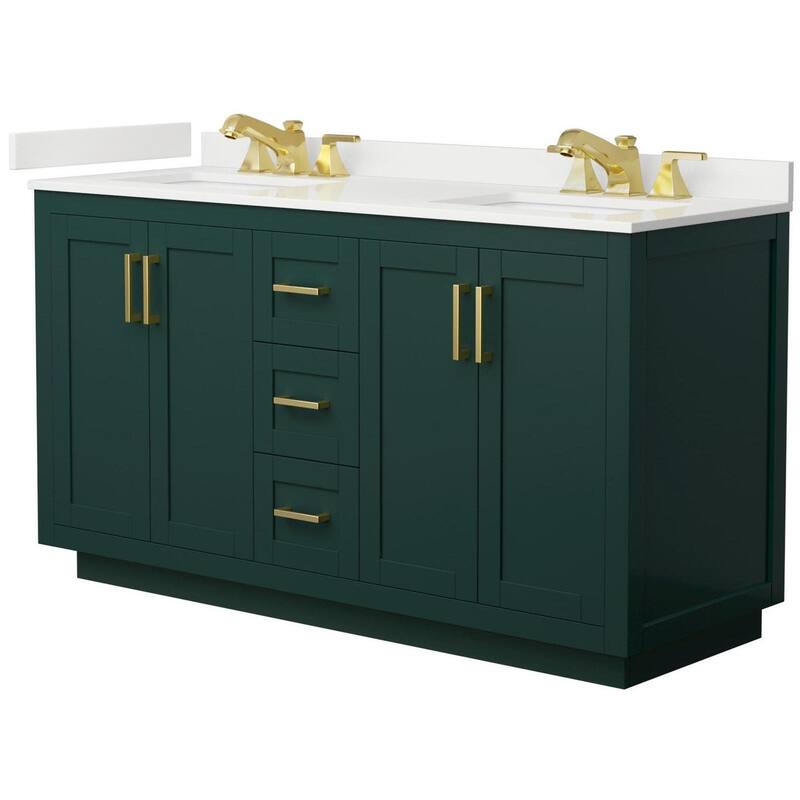 Wyndham Collection WCF292960D-QTZ-US3MXX Miranda 60" Free Standing - Green / White Quartz Top / Brushed Gold Hardware