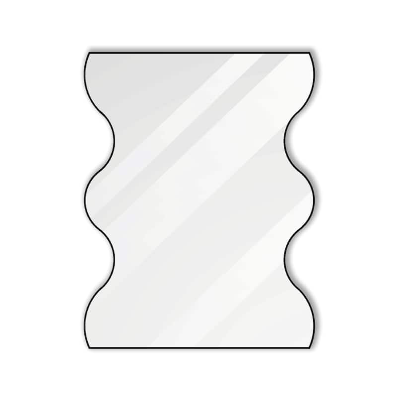 30x35 Inch Wall Mirror with Wavy Sides: Metal Framed Vanity and Dressing Mirror