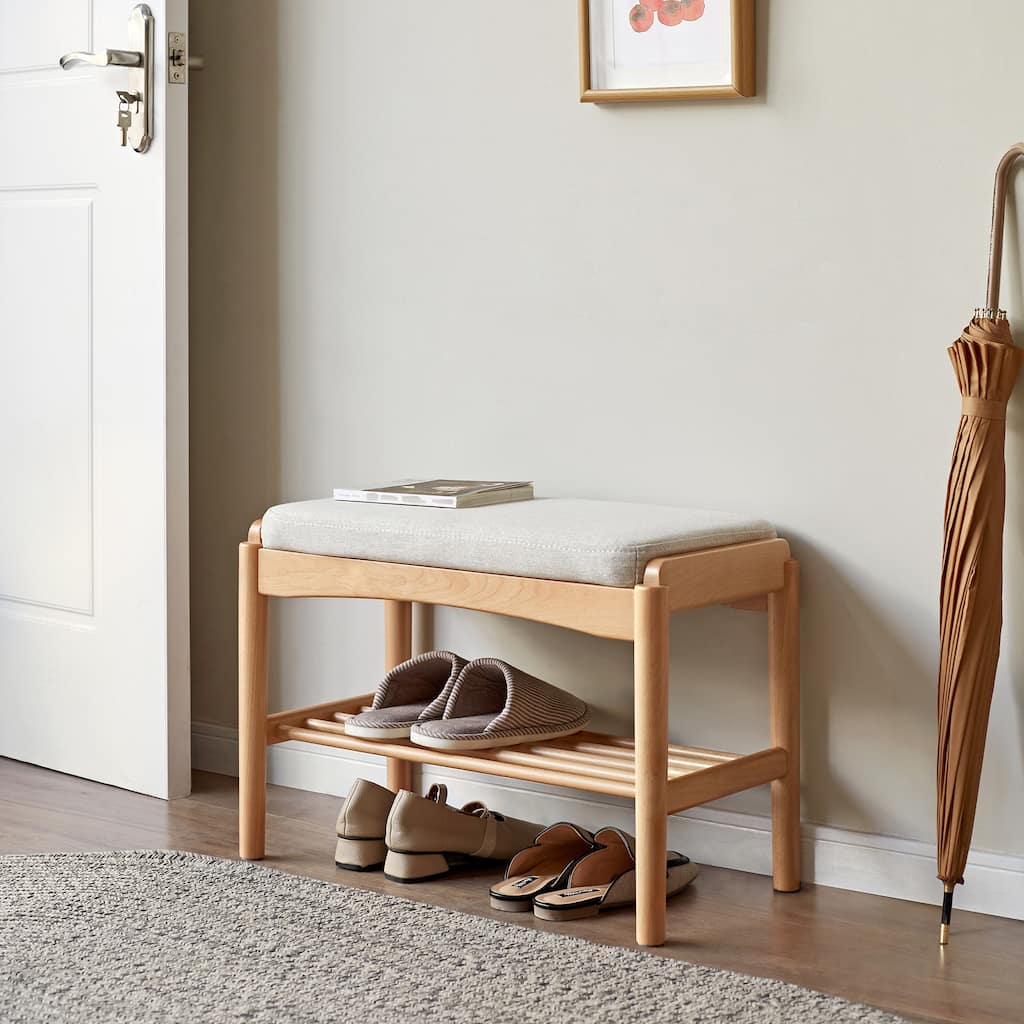 GDFStudio - Auburn Mid-Century Modern Solid Wood Storage Shoe Bench with Cushioned Seat - 23.62"W