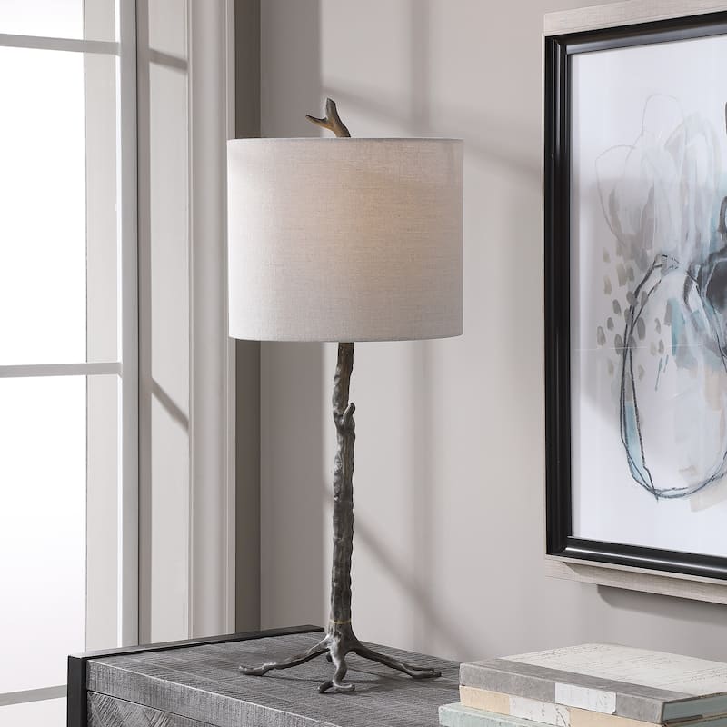 Dark Gunmetal Cast Iron Tree Branch Table Lamp by Osvaldo Mendoza