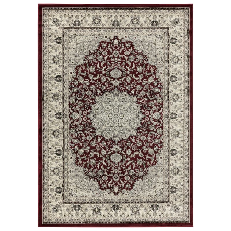 Vaso Collection Traditional Polypropylene Area Rug - 6'9'' X 9'6'' - Red/Cream