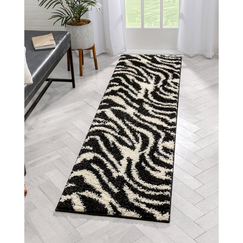 Well Woven Madison Shag Safari Zebra Animal Print Shag Area Rug