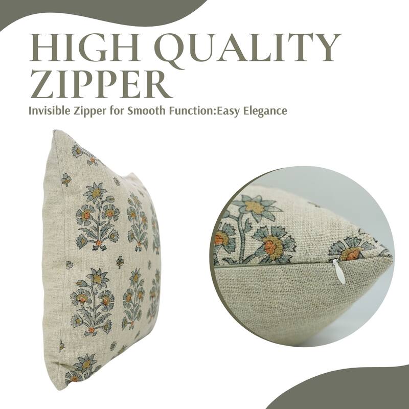 Fabdivine Grey Hand Block Floral Print Thick Linen Throw Pillow Cover for Cozy Fall Décor Sofa, Couch Cushioncase, Sdabahar