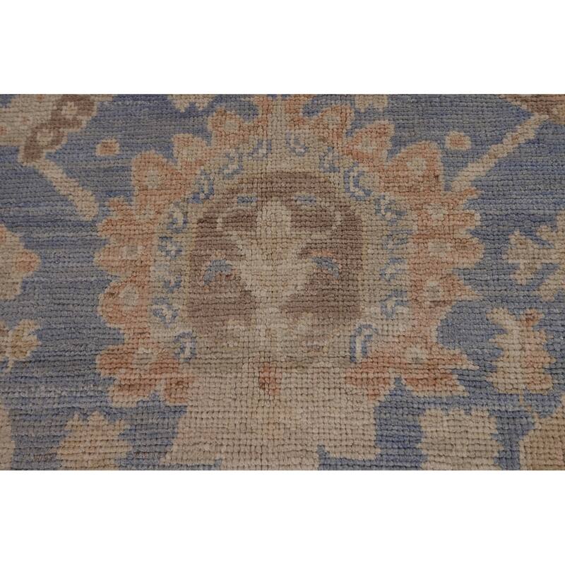 Blue Oushak Vegetable Dye Turkish Area Rug Handmade Wool Carpet - 9'5"x 12'2"