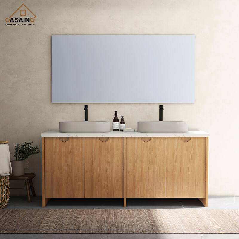 CASAINC Concrete Vessel Sink Oval Bathroom Sink Art Basin with the Same Color Drainer