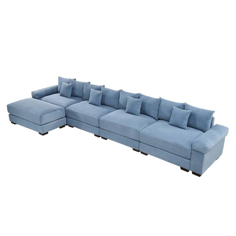 GDFStudio - Corduroy L-Shaped 4-Seater 167.6" Cloud Modular Sectional Couch with Ottoman
