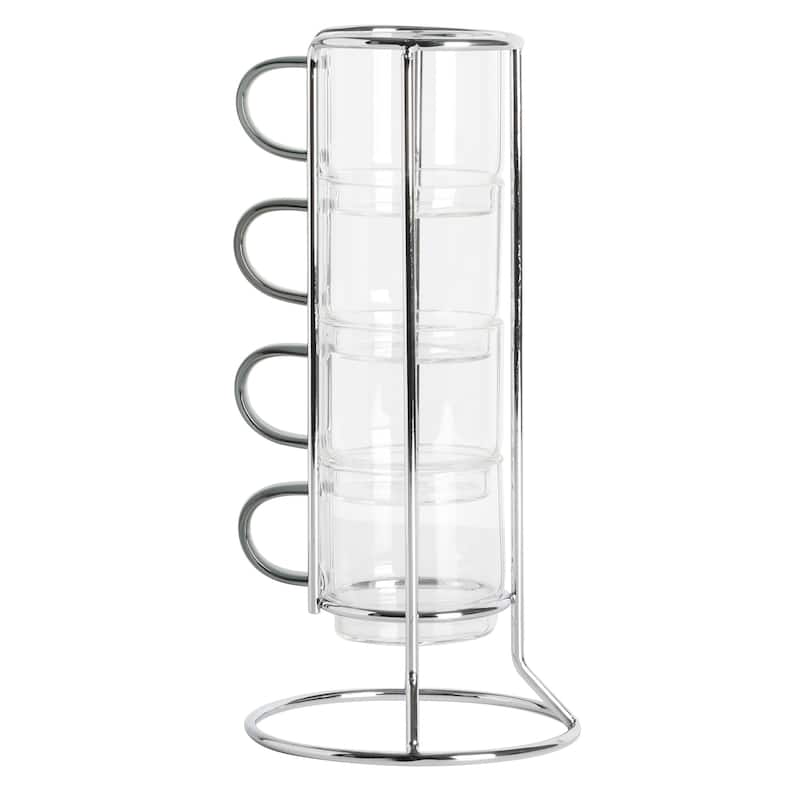 Gibson Soho Lounge 4-Piece Glass Espresso Set W/Rack - Clear