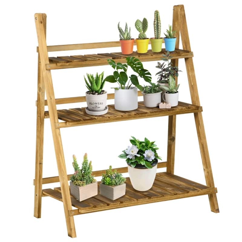 Natural Fir Wood 3 Tier Plant Stand Flower Display Rack for Garden Patio Indoor Use - 31.5" L x 14.75" W x 37" H