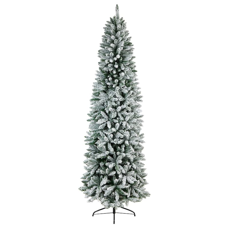 8ft Slim Artificial Christmas Tree with Lights - Winter Fir Tree, Prelit Warm White LED Lights - Green - 96
