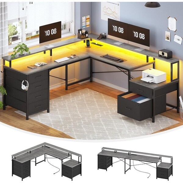 正規 L Shaped Power Drawer File Drawer 6 with Desk Office Home ロングコート