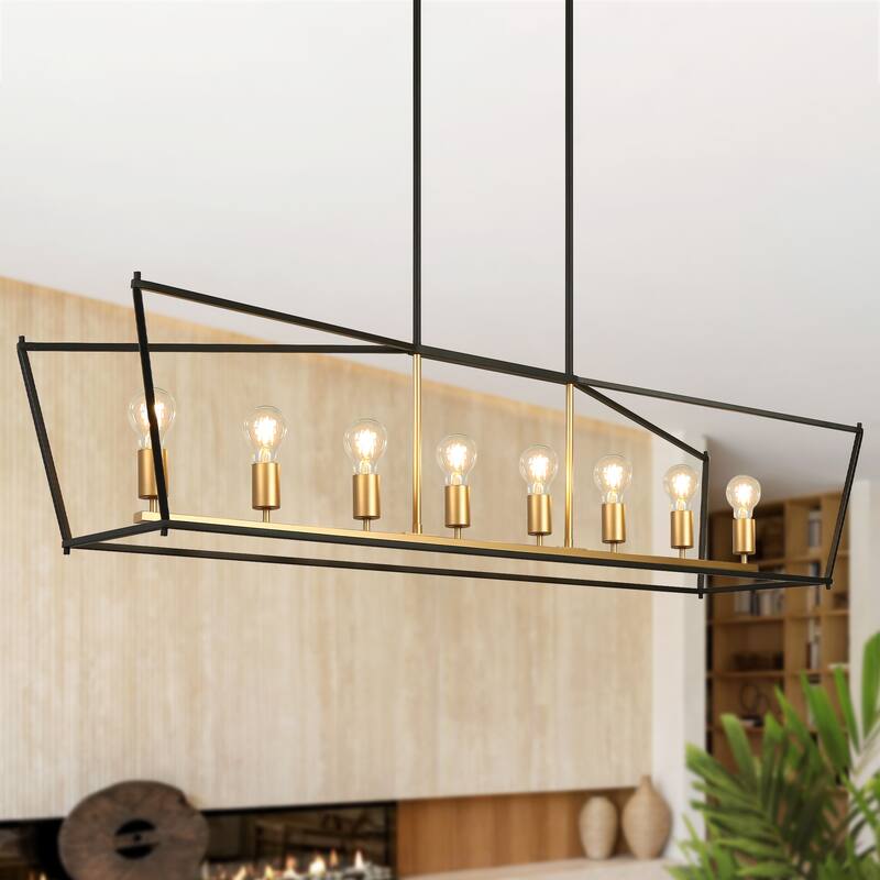 Modern Farmhouse 8-Light Geometric Chandelier Black Gold Kitchen Island Lights - Black&Gold - W55.1"*D14.5"*H12.7"