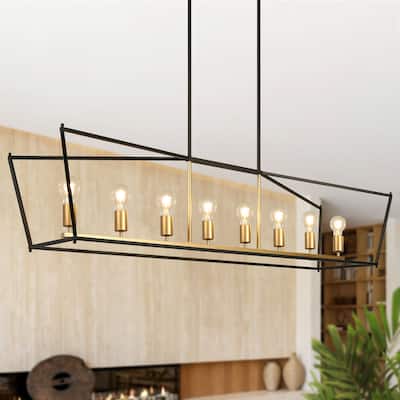 Modern Transitional 8-Light Geometric Chandelier Black Gold Kitchen Island Lights - Black&Gold - W55.1"*D14.5"*H12.7"