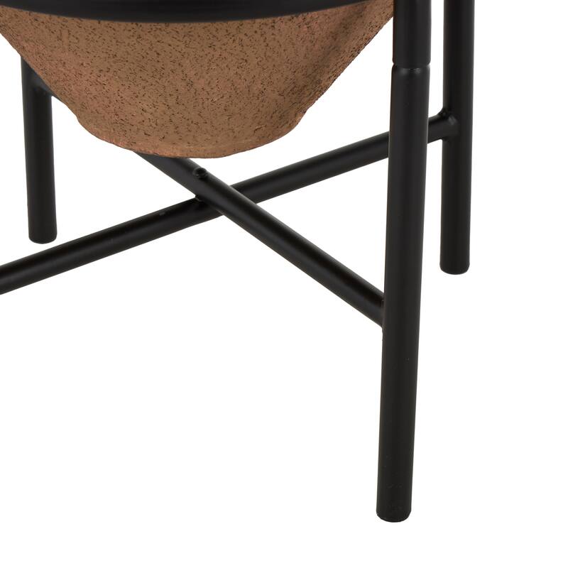 Metal Wide Vase with Black Metal Stands - Beige or Brown - Roche River Decor