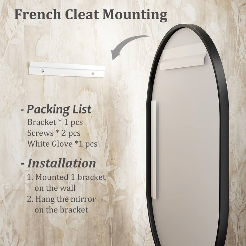 KIOTEE Oval Black Aluminum Alloy Framed French Cleat Mounted Wall Decor Bathroom Vanity Mirror with 5-Year Warranty