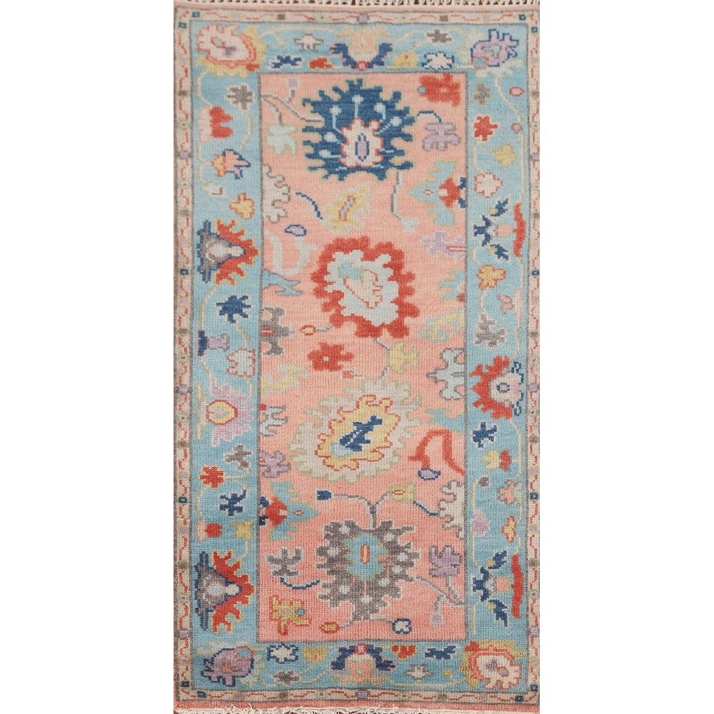 Pink Oushak Oriental Accent Rug Handmade Wool Carpet - 2'7" x 5'10"
