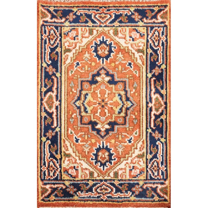 Hand Knotted Oriental 100% Wool Carpet Traditional Medallion Oranges & Rust Heriz (serapi) Area Rug - 3' 0'' X 2' 0''