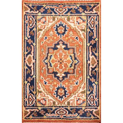 Hand Knotted Oriental 100% Wool Carpet Traditional Medallion Oranges & Rust Heriz (serapi) Area Rug - 3' 0'' X 2' 0''
