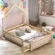 preview thumbnail 2 of 16, Full Size House Shaped Kids Platform Bed Frame with Guardrai, Natural