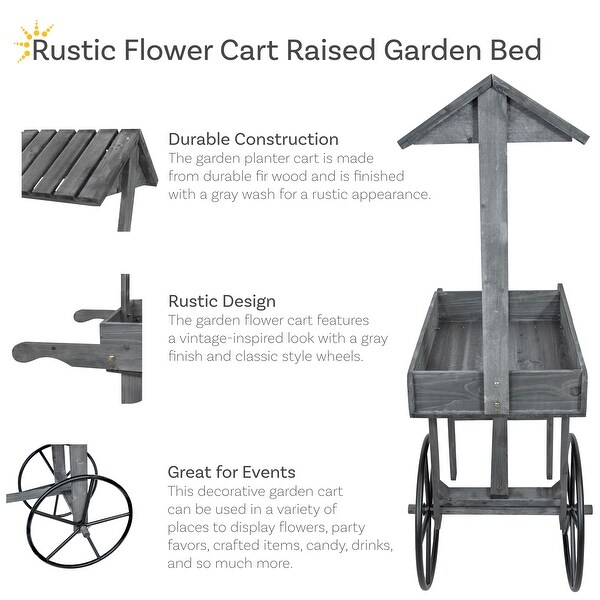 Sunnydaze Rustic, Vintage Flower Cart Display Stand with Wheels