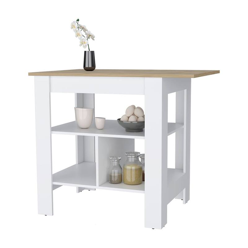 Lisbon Kitchen Island, 3-Tier Shelf and Large Workstation