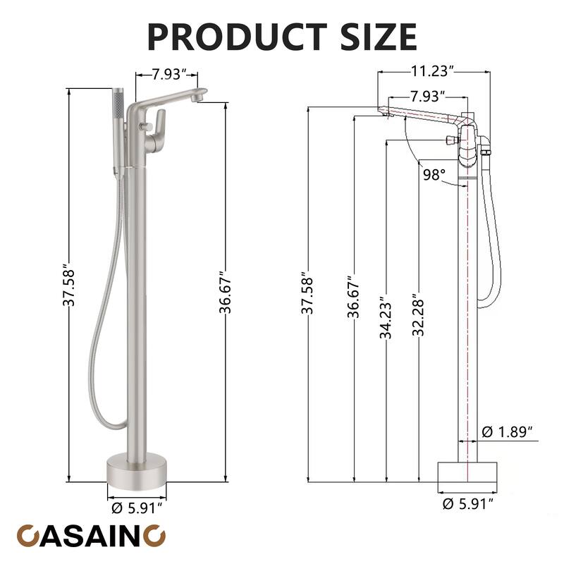 CASAINC Single-Handle Freestanding Floor-Mount Roman Tub Faucet with Handheld Shower