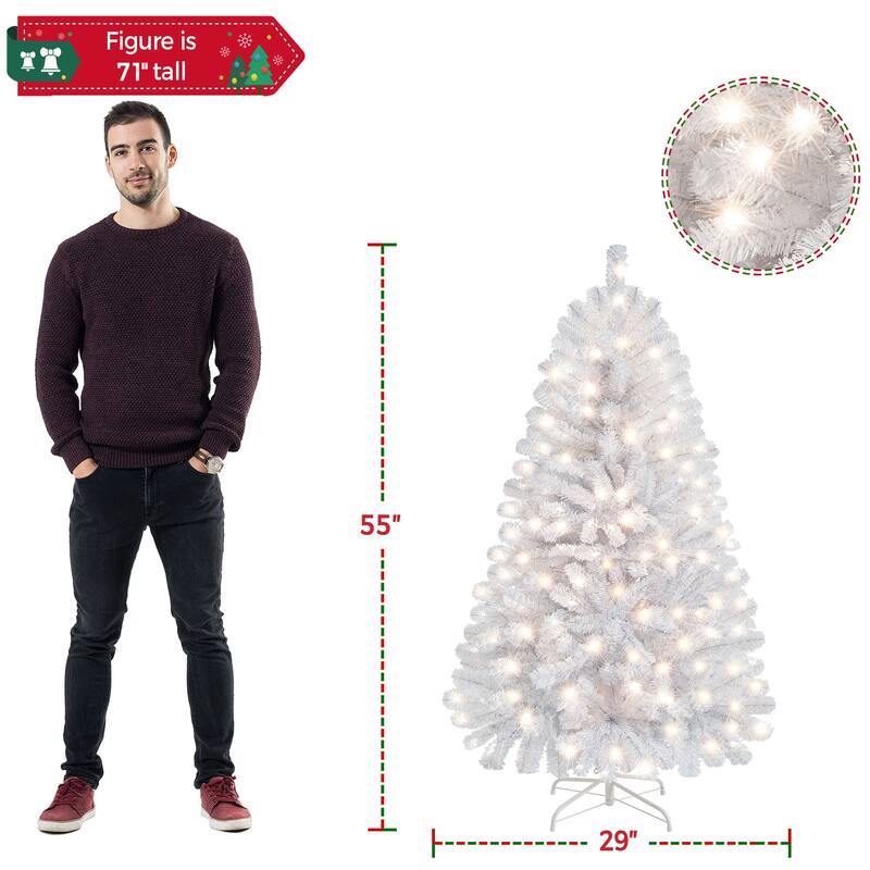 Yaheetech 4.5ft/6ft/7.5ft Pre-Lit Fir Artificial Christmas Tree with 150 Incandescent Warm Lights & 324 Tips