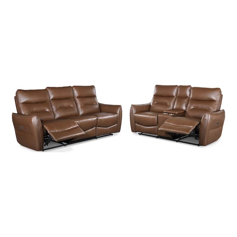Furniture of America Gemono Modern 2-Piece Power Recline Leather Match Sofa and Loveseat Set