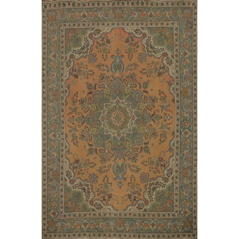 Hand Knotted Oriental 100% Wool Carpet Traditional Floral Oranges & Rust Tabriz Area Rug - 12' 7'' X 9' 6''