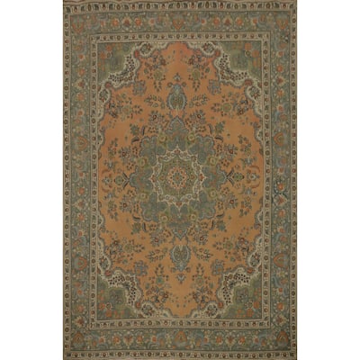 Hand Knotted Oriental 100% Wool Carpet Traditional Floral Oranges & Rust Tabriz Area Rug - 12' 7'' X 9' 6''
