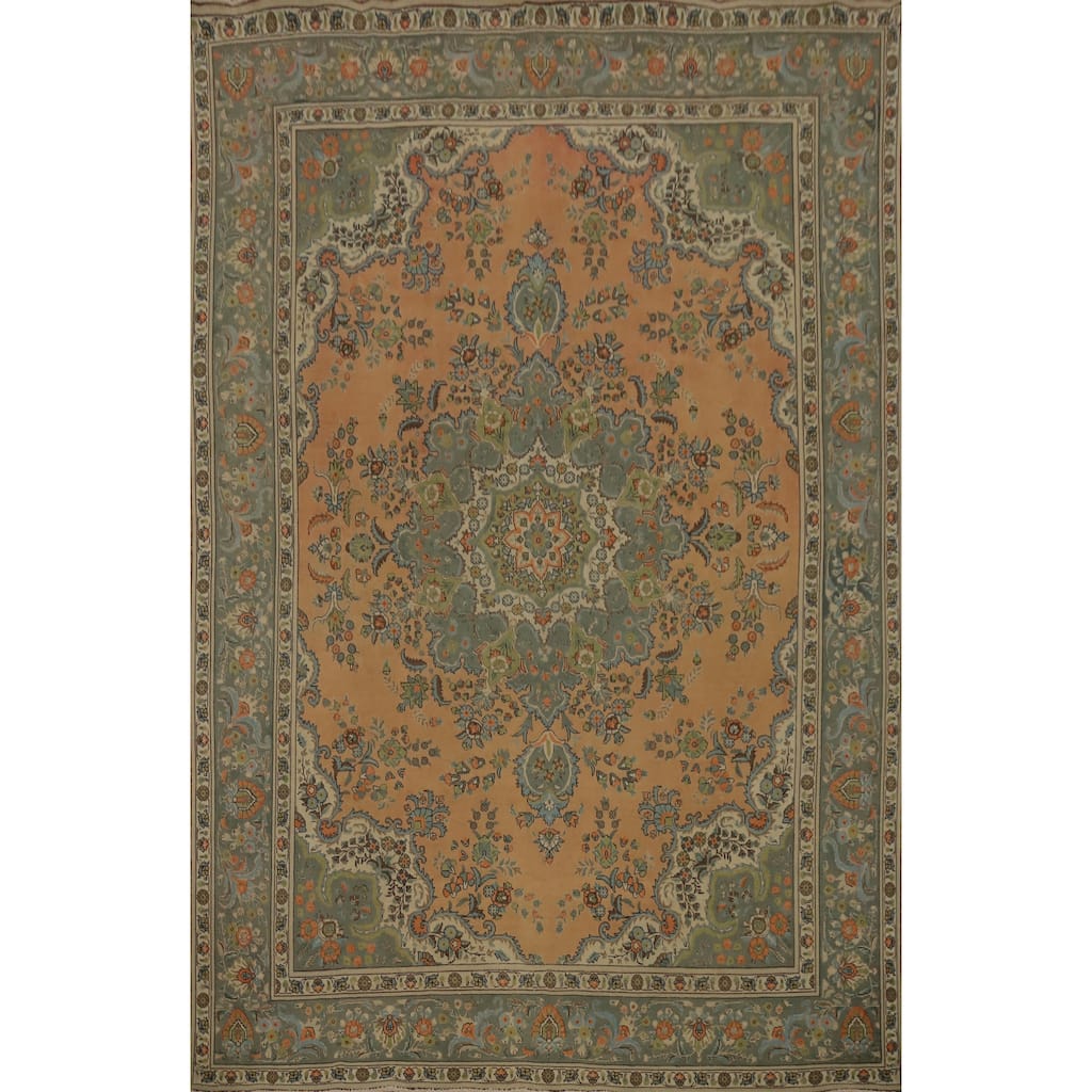 Hand Knotted Oriental 100% Wool Carpet Traditional Floral Oranges & Rust Tabriz Area Rug - 12' 7'' X 9' 6''