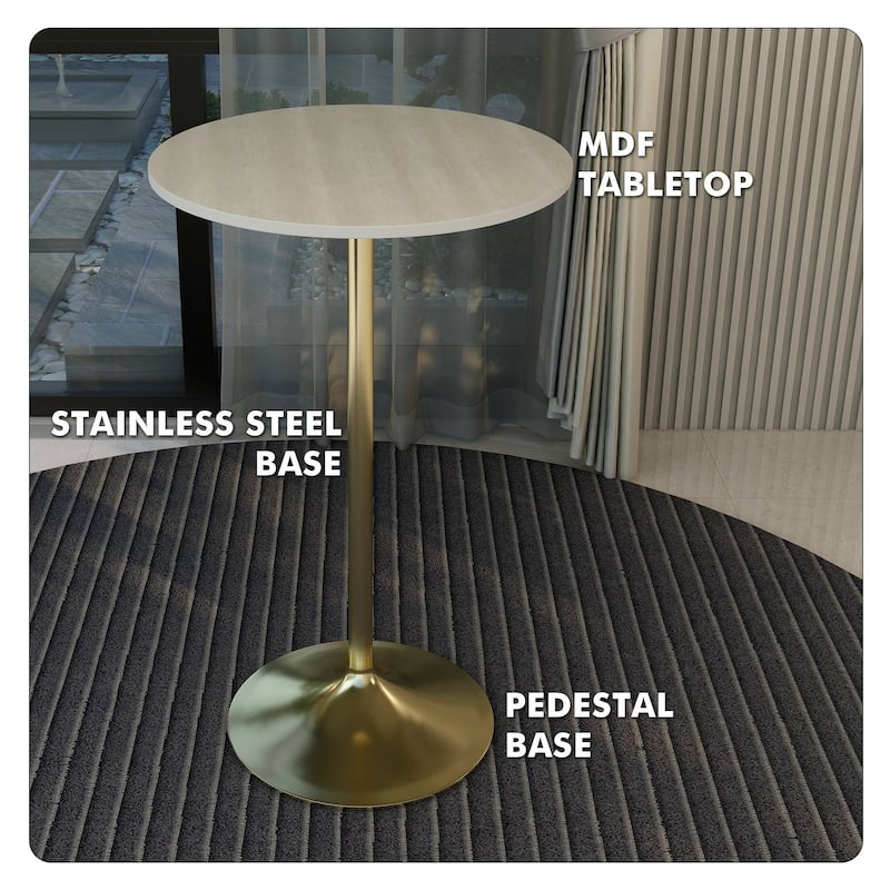 LeisureMod Verve 27" Round Dining Table with MDF Wood TableTop and Brushed Gold Base for Kitchen & Dining Room