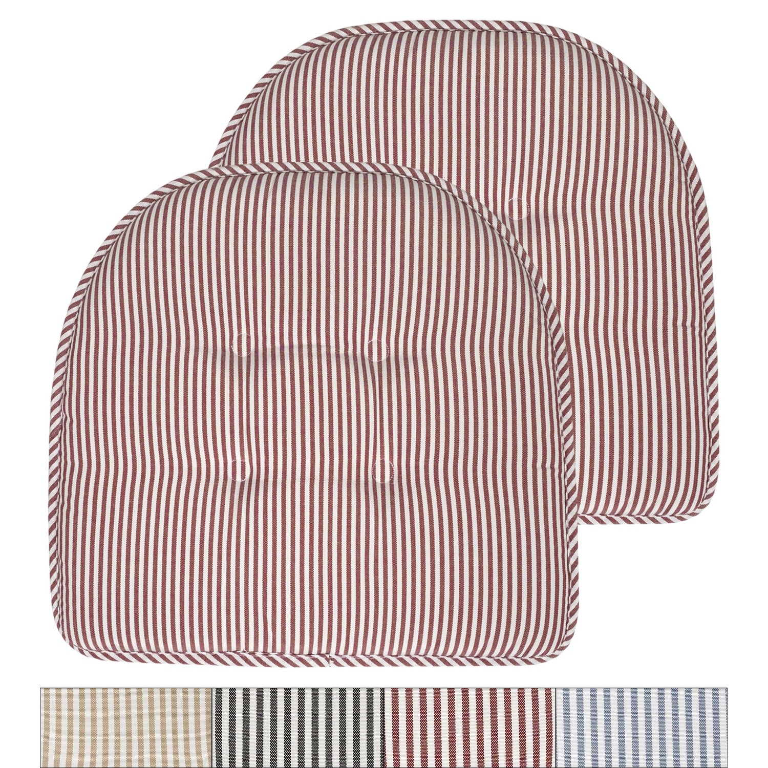 Pinstripe U shaped Memory Foam Chair Pad Burgundy Set of 2
