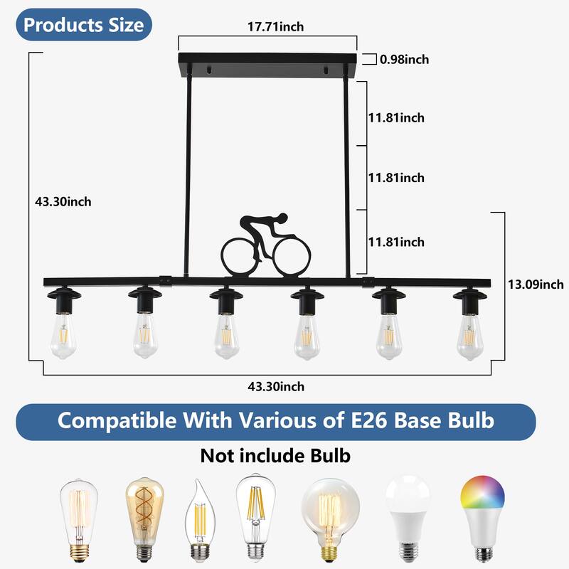 6 - Light Dimmable Kitchen Island Modern Linear Chandelier - Matte Black