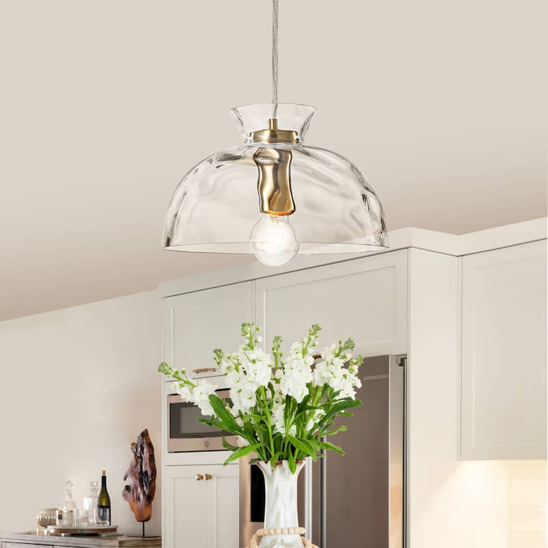 Modern Gold Semi-Circle Pendant Light with Clear Glass Shade Fixture - Dia.10.63-in - Dia.10.63-in